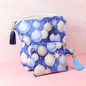 Set/ Christmas blue cosmetic bag with matching and coin purse.